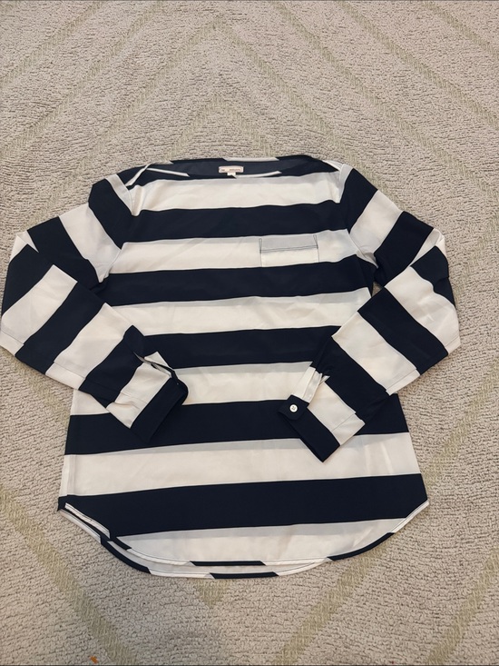 GAP Tops - Gap Designed & Crafted Navy White Stripe Long Sleeve Blouse XS Pocket Top